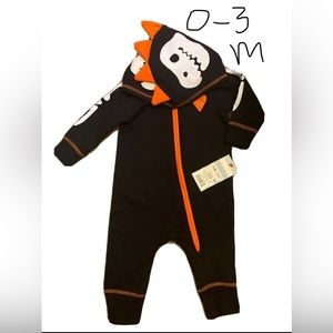 Cat & Jack Dino Dinosaur Skeleton French Terry Hooded Romper 0-3M